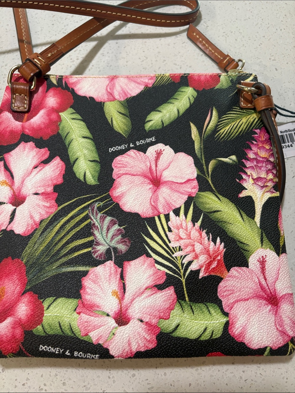 Dooney & Bourke Black Crossbody with Pink Floral Hibiscus Print - Picture 7 of 12